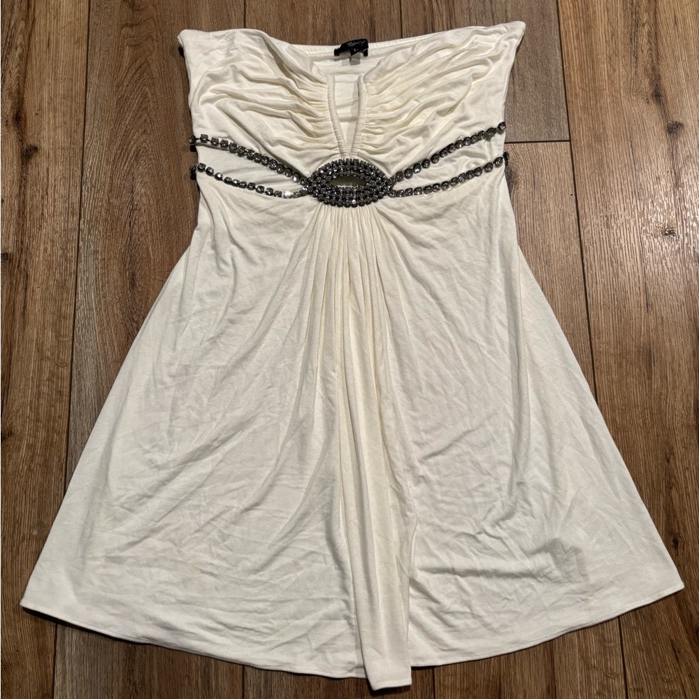 Vintage Y2K Sky Strapless Top/Tunic/Mini Dress w/Rhinestone Embellishments Ivory